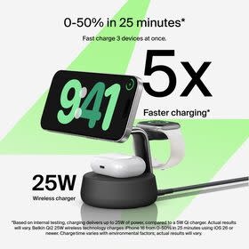 Belkin Ultra Charge  3-in-1 Magnetic Wireless Charging Stand with Qi2 25W Charcoal