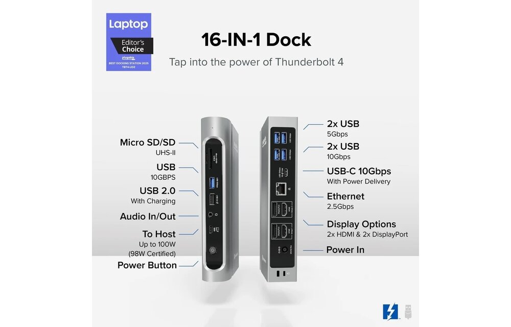 Plugable Thunderbolt™ 4 and USB-C Quad Display Dock with 100W Host Charging (16 ports) | TBT4-UDZ