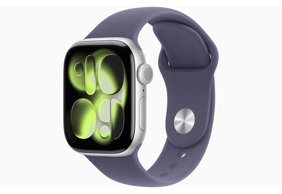 Apple Watch Series 11 (GPS, 42mm, Silver Aluminum Case, Purple Fog Sport Band - S/M) (Band fits 130 - 180mm wrists)
