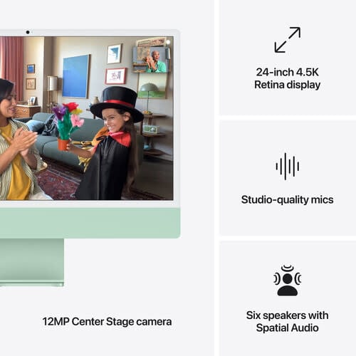 Apple 24" iMac, Green, 4.5K (4480 x 2520) Display,  M4 (10-Core CPU, 10-Core GPU), 24GB, 512GB, macOS (late 2024)