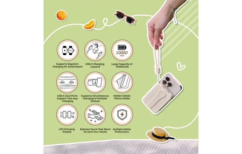 Adam Elements VIONTA C2 Pro 8-in-1 Magnetic Wireless Charging 10000mAh Power Bank Milk Tea Pink