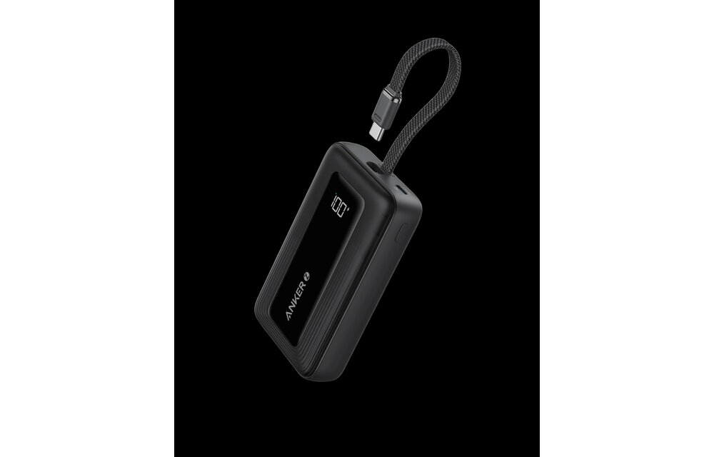 Anker Zolo Power Bank (10K, 30W) with a 5.4-inch (13.7 cm) built-in USB-C cable Black