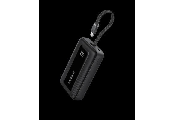 Anker Zolo Power Bank (10K, 30W) with a 5.4-inch (13.7 cm) built-in USB-C cable Black