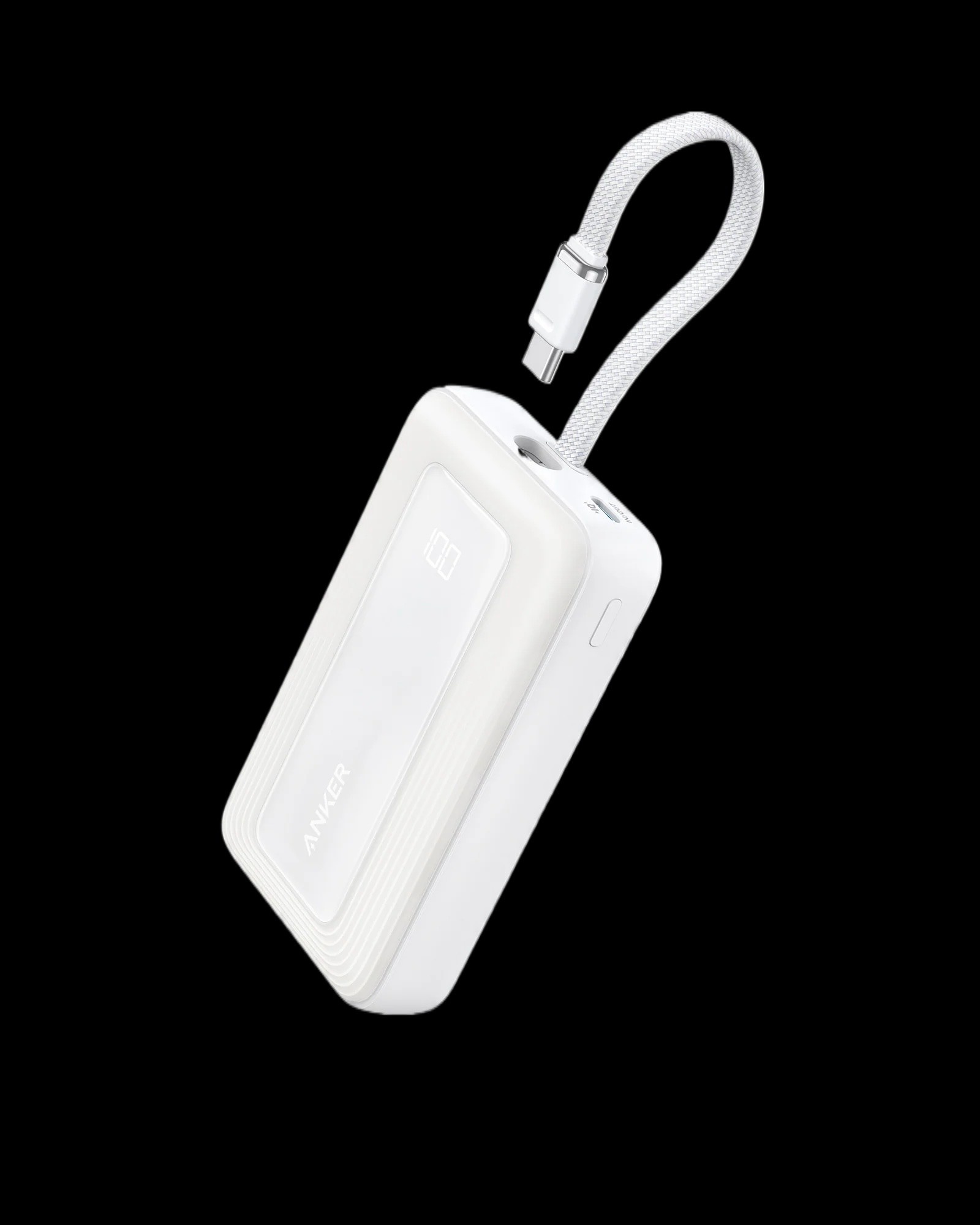 Anker Zolo Power Bank (10K, 30W) with a 5.4-inch (13.7 cm) built-in USB-C cable White