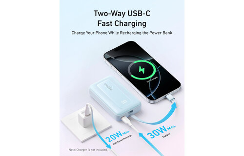 Anker Zolo Power Bank (10K, 30W) with a 5.4-inch (13.7 cm) built-in USB-C cable White