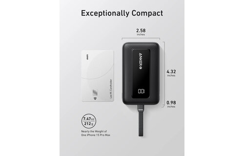 Anker Zolo Power Bank (10K, 30W) with a 5.4-inch (13.7 cm) built-in USB-C cable White