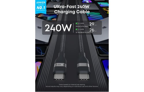 Anker 240w Braided Upcycle USB-C to USB-C Cable 2m Black Stone