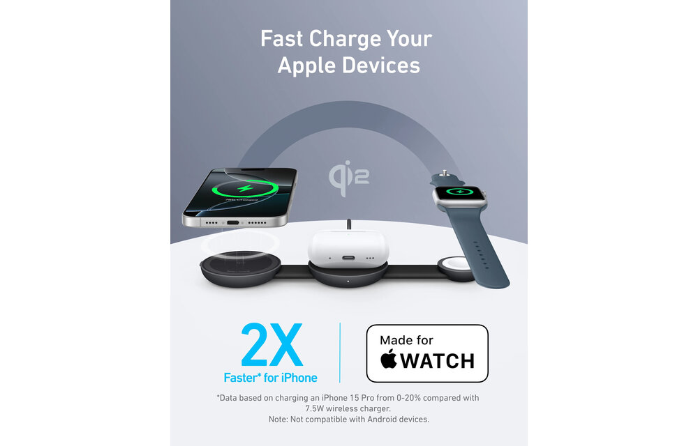 Anker MagGo Wireless Charging Station 3-in-1 Foldable Black Stone