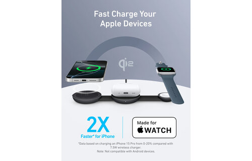 Anker MagGo Wireless Charging Station 3-in-1 Foldable Black Stone
