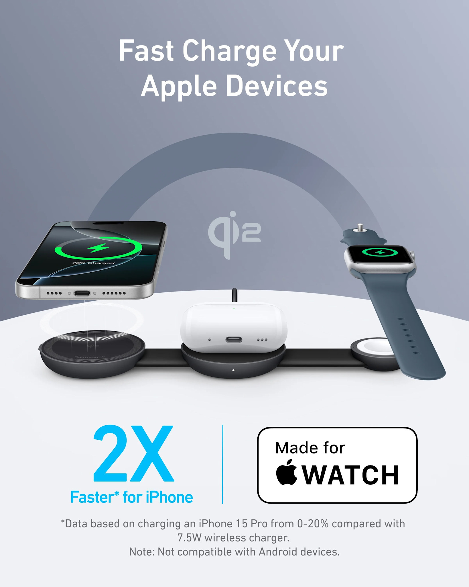 Anker MagGo Wireless Charging Station 3-in-1 Foldable Black Stone
