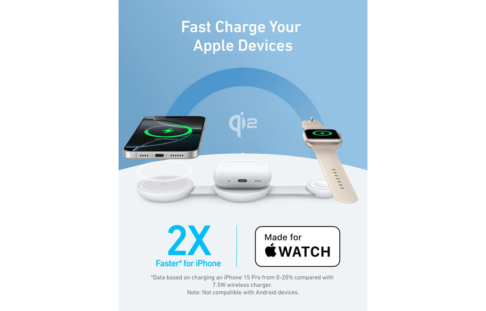 Anker MagGo Wireless Charging Station 3-in-1 Foldable Aurora White