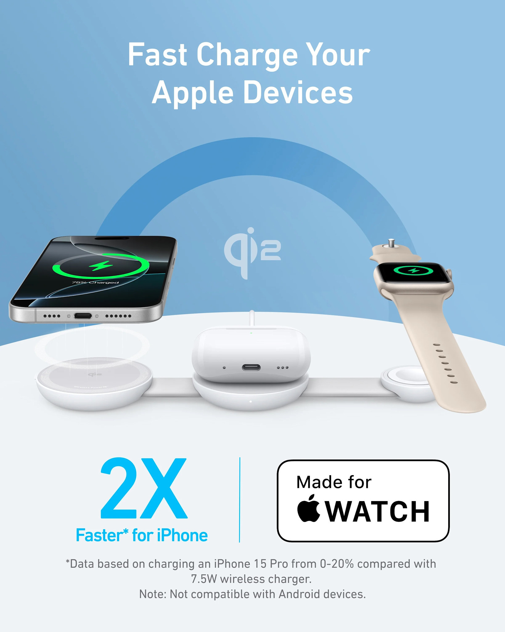 Anker MagGo Wireless Charging Station 3-in-1 Foldable Aurora White