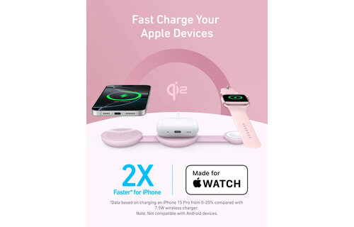 Anker MagGo Wireless Charging Station 3-in-1 Foldable Pink Aura