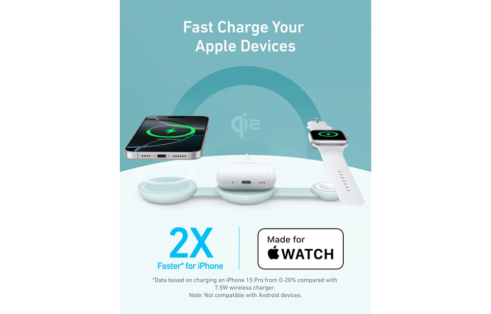 Anker MagGo Wireless Charging Station 3-in-1 Foldable Teal Oasis