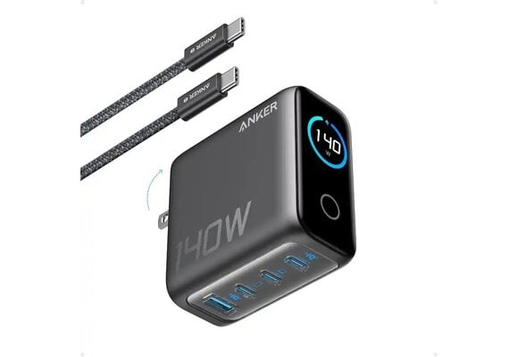 Anker - Laptop Charger, 140W MAX USB C Charger, 4-Port GaN and Fast Charging Power Adapter - Dark Gray