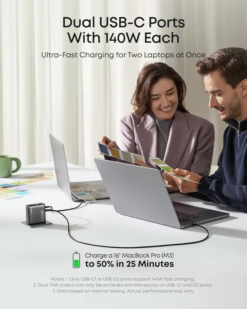 Anker - Laptop Charger, 140W MAX USB C Charger, 4-Port GaN and Fast Charging Power Adapter - Dark Gray