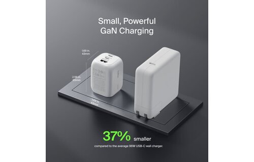 Belkin BOOST↑ CHARGE Pro 100w 3 Port GaN Wall Charger(2x USB-C, 1 x USB-A) White