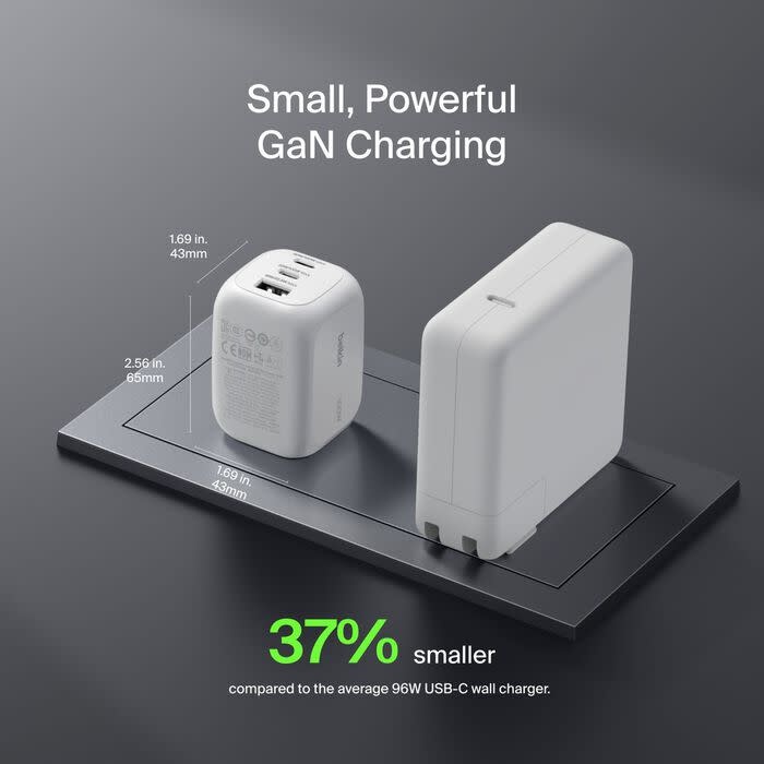 Belkin BOOST↑ CHARGE Pro 100w 3 Port GaN Wall Charger(2x USB-C, 1 x USB-A) White