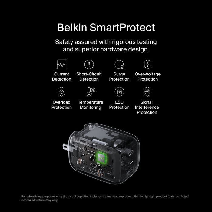 Belkin BOOST↑ CHARGE Pro 100w 3 Port GaN Wall Charger(2x USB-C, 1 x USB-A) White