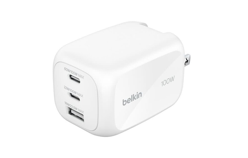 Belkin BOOST↑ CHARGE Pro 100w 3 Port GaN Wall Charger(2x USB-C, 1 x USB-A) White