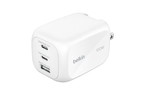 Belkin BOOST↑ CHARGE Pro 100w 3 Port GaN Wall Charger(2x USB-C, 1 x USB-A) White