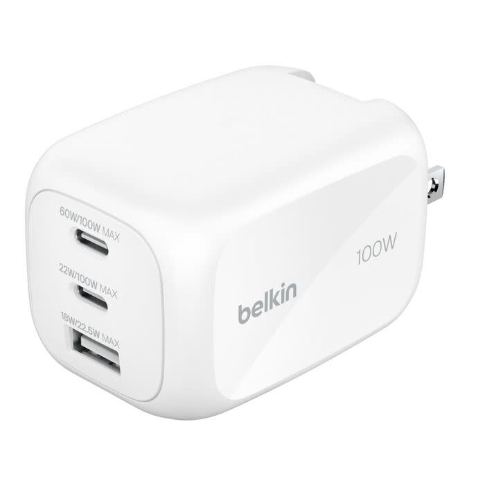 Belkin BOOST↑ CHARGE Pro 100w 3 Port GaN Wall Charger(2x USB-C, 1 x USB-A) White