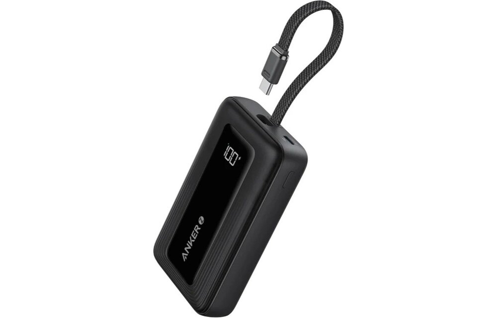 Anker Zolo Power Bank (20K, 30W) with a 5.4-inch (13.7 cm) built-in USB-C cable Black