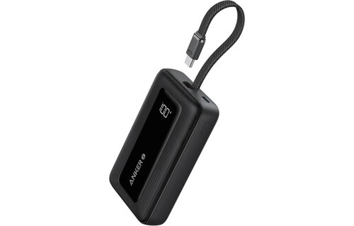Anker Zolo Power Bank (20K, 30W) with a 5.4-inch (13.7 cm) built-in USB-C cable Black