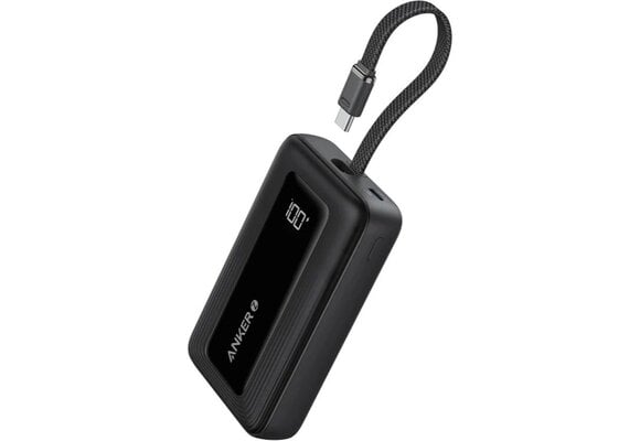 Anker Zolo Power Bank (20K, 30W) with a 5.4-inch (13.7 cm) built-in USB-C cable Black