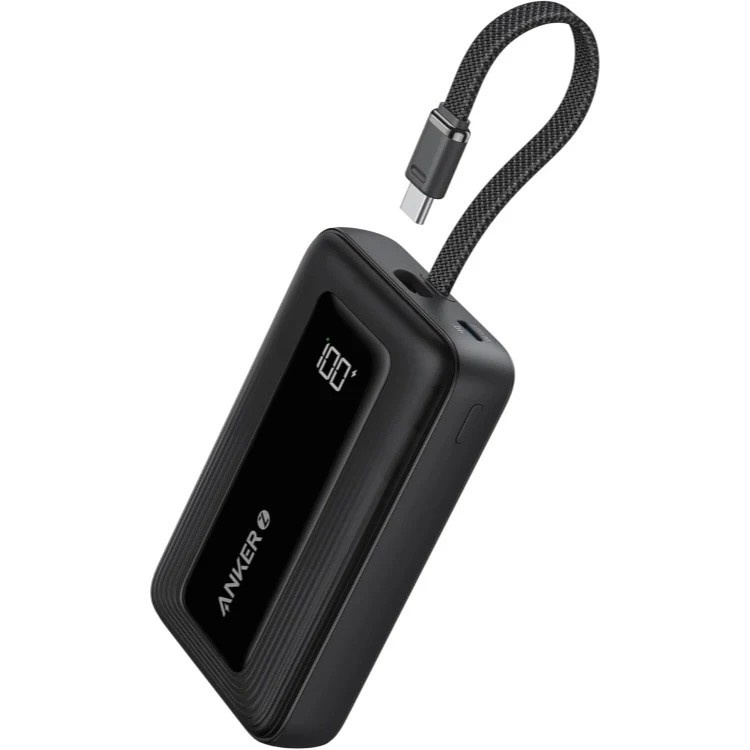 Anker Zolo Power Bank (20K, 30W) with a 5.4-inch (13.7 cm) built-in USB-C cable Black