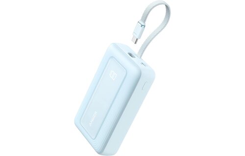 Anker Zolo Power Bank (20K, 30W) with a 5.4-inch (13.7 cm) built-in USB-C cable White