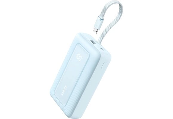 Anker Zolo Power Bank (20K, 30W) with a 5.4-inch (13.7 cm) built-in USB-C cable White