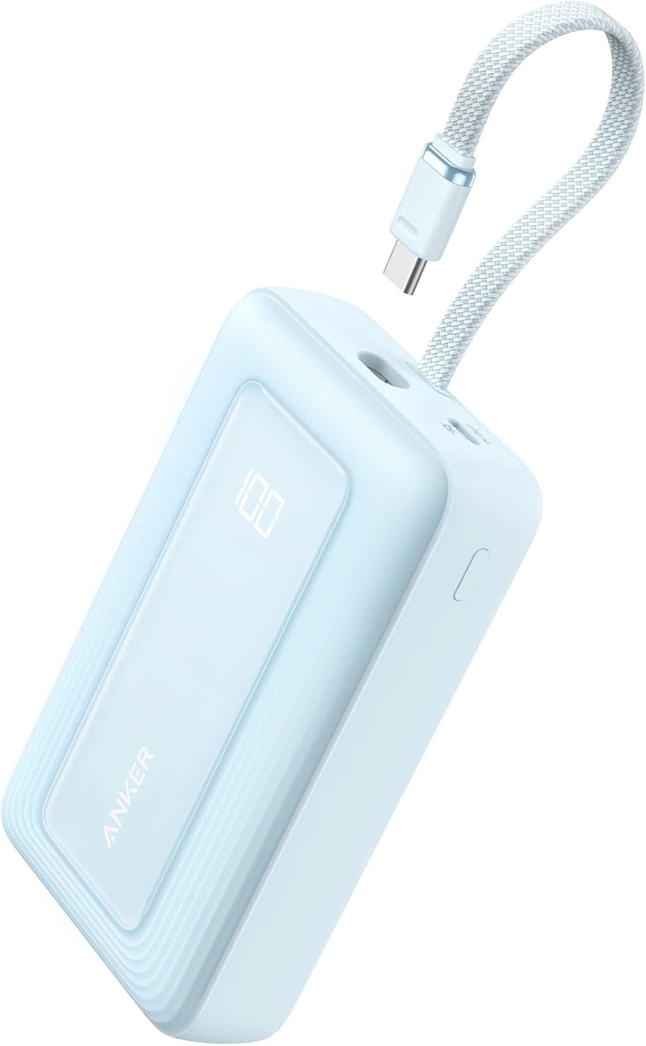 Anker Zolo Power Bank (20K, 30W) with a 5.4-inch (13.7 cm) built-in USB-C cable White