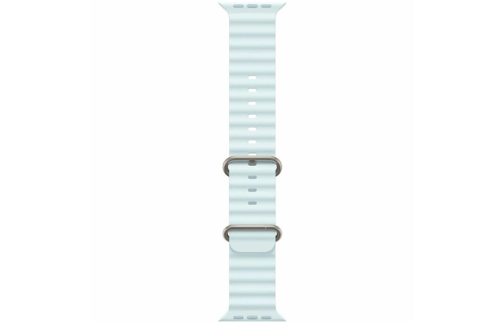 Apple Watch Band 49mm Ice Blue Ocean Band w/ Natural Titanium Finish (also compatible with 44/45/46mm watches) (fits130-200mm wrists)