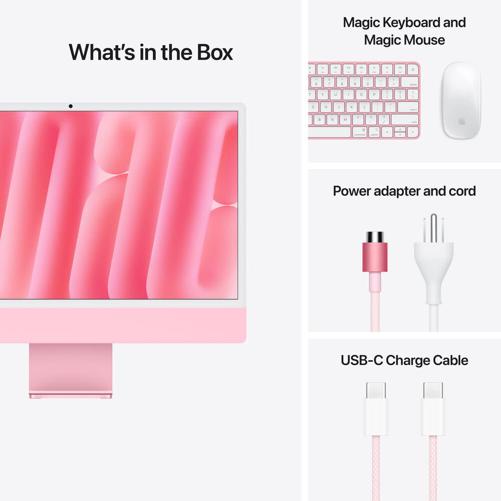 Apple 24" iMac, Pink, 4.5K (4480 x 2520) Display,  M4 (10-Core CPU, 10-Core GPU), 24GB, 512GB, macOS (late 2024)