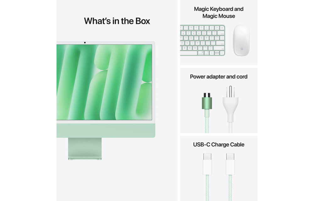 Apple | iMac | 24" | M4 10-Core CPU, 10-Core GPU | 16GB | 256GB | MAGIC MOUSE | MAGIC KEYBOARD | STANDARD GLASS | macOS | GREEN