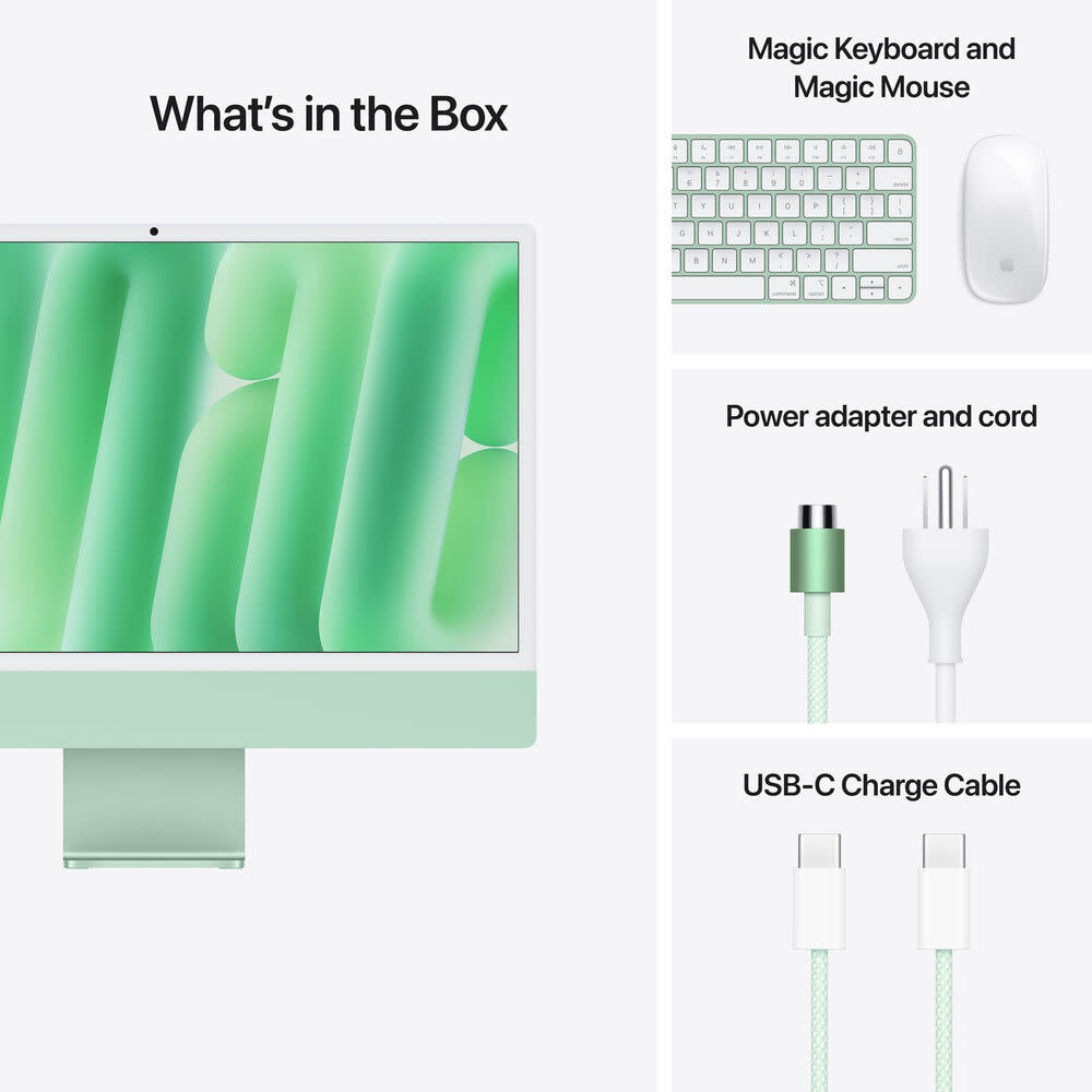 Apple | iMac | 24" | M4 10-Core CPU, 10-Core GPU | 16GB | 256GB | MAGIC MOUSE | MAGIC KEYBOARD | STANDARD GLASS | macOS | GREEN