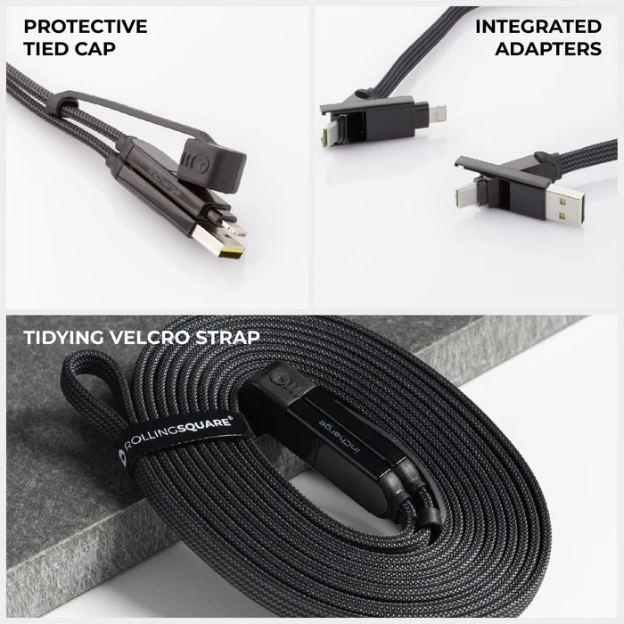Rolling Square inCharge XL 6-in-1 2m (6.6ft) Cable 100W - Black