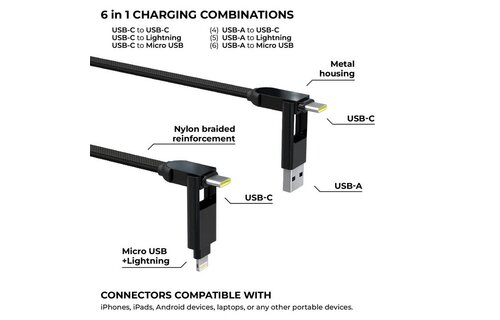 Rolling Square inCharge XL 6-in-1 30cm (1ft) Cable 100W - Black