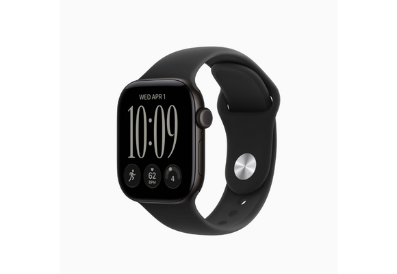 Apple Watch Series 12 (GPS, 42mm, Black Aluminum Case, Black Sport Band - S/M) (Band fits 130 - 180mm wrists)