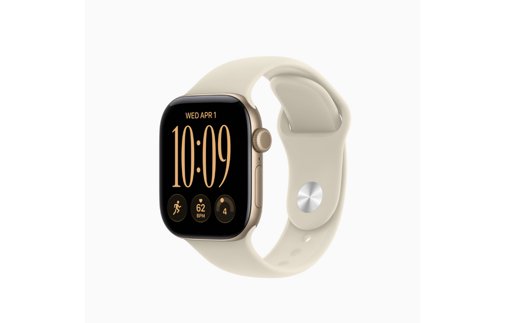 Apple Watch Series 12 (GPS, 42mm, Light Gold Aluminum Case, Sand Sport Band - S/M) (Band fits 130 - 180mm wrists)