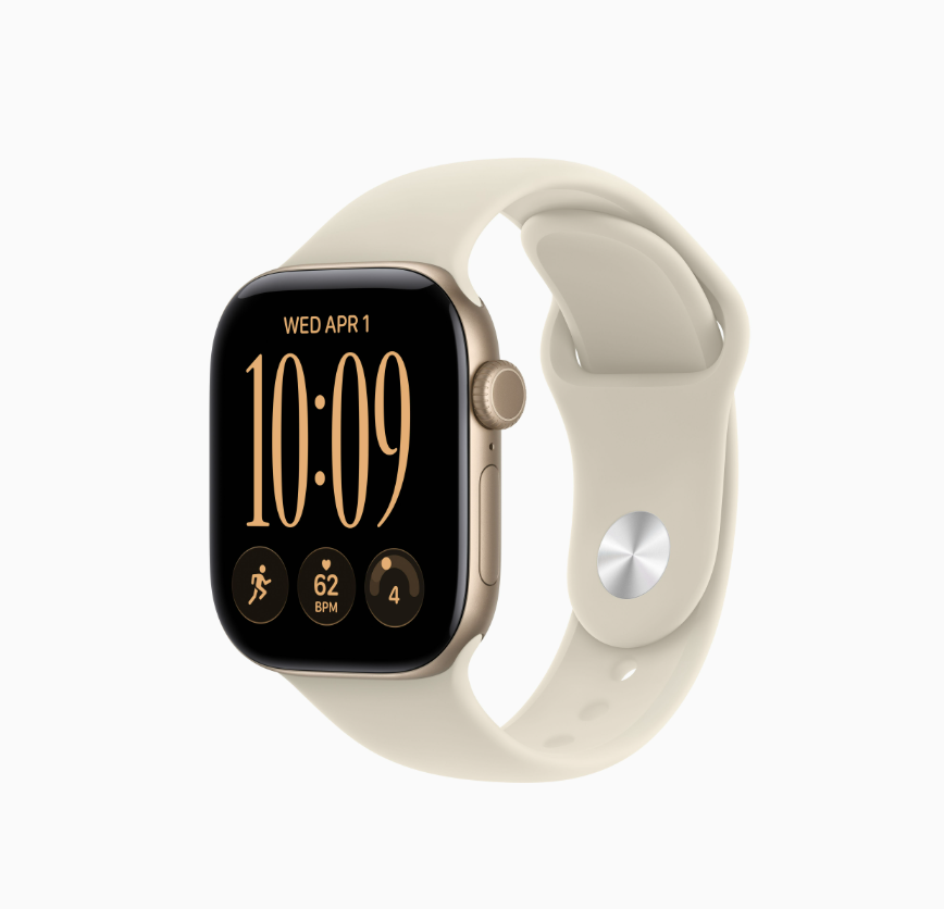 Apple Watch Series 12 (GPS, 42mm, Light Gold Aluminum Case, Sand Sport Band - S/M) (Band fits 130 - 180mm wrists)