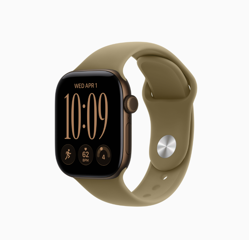 Apple Watch Series 12 (GPS, 42mm, Dark Bronze Aluminum Case, Olive Sport Band - S/M) (Band fits 130 - 180mm wrists)