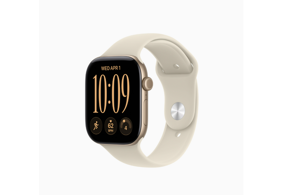Apple Watch Series 12 (GPS, 46mm, Light Gold Aluminum Case, Sand Sport Band - M/L) (Band fits 160 - 210mm wrists)