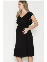 RKAPPAREL INC V-Neck Ruffle Midi Maternity Dress