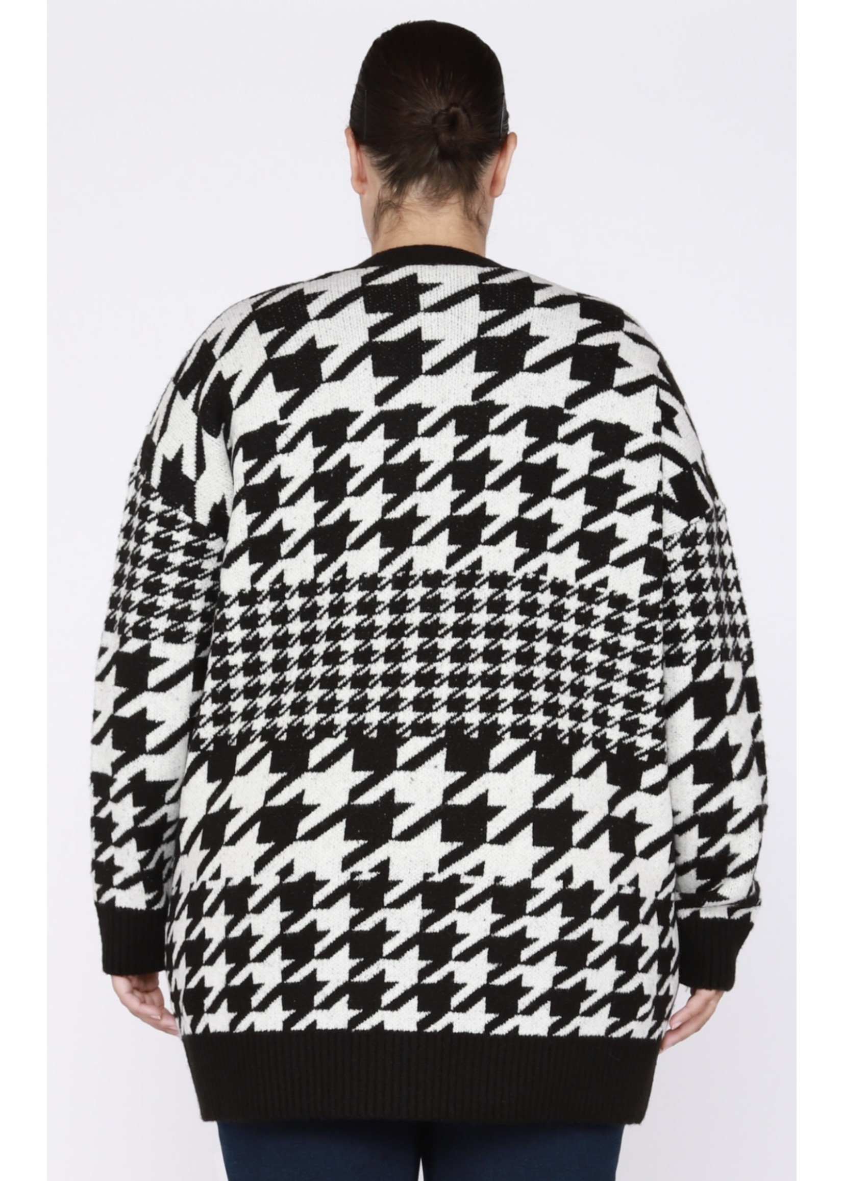 Dex Plus Open Houndstooth Cardigan