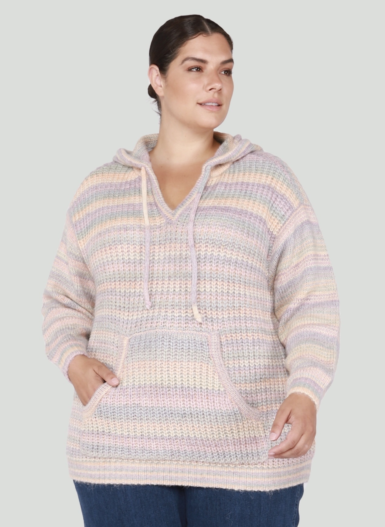 Pastel Rainbow Hooded Sweater Studio 6 Fashion Boutique