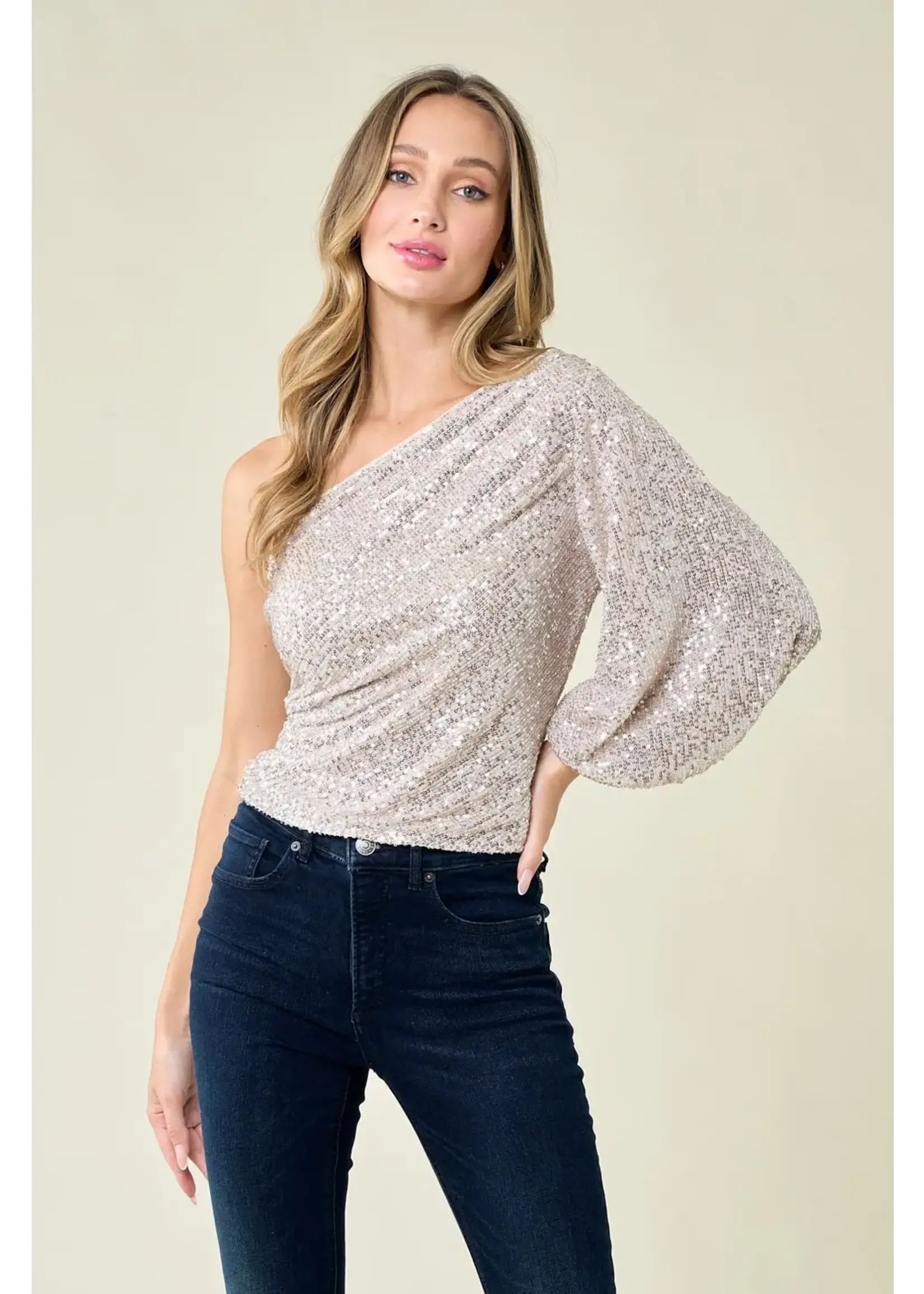 Saints & Hearts One Shoulder Sequin Top