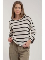 Blu Pepper Striped Relaxed 3/4 Cuffed Sleeve Knit Top