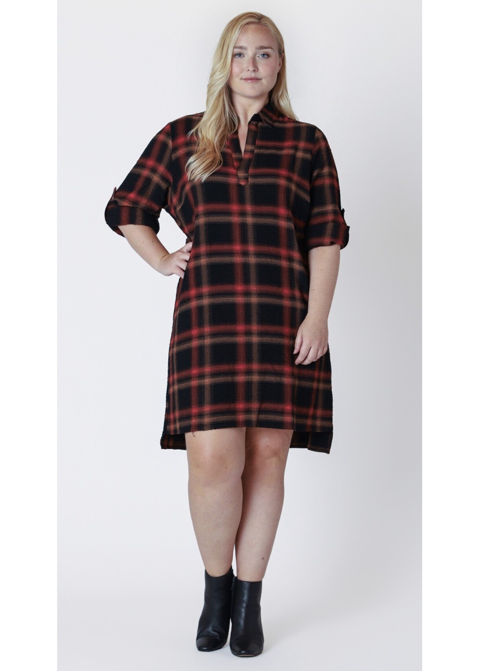 Dex Plus Long Sleeve Roll Tab Shirt Dress